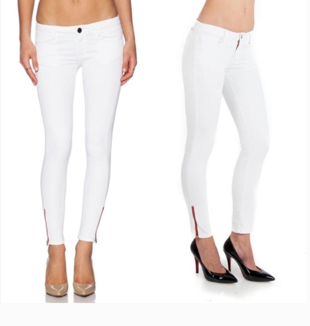 Etienne Marcel Womens 8 White Skinny Jeans Red Zipper Stretch Designer Pants